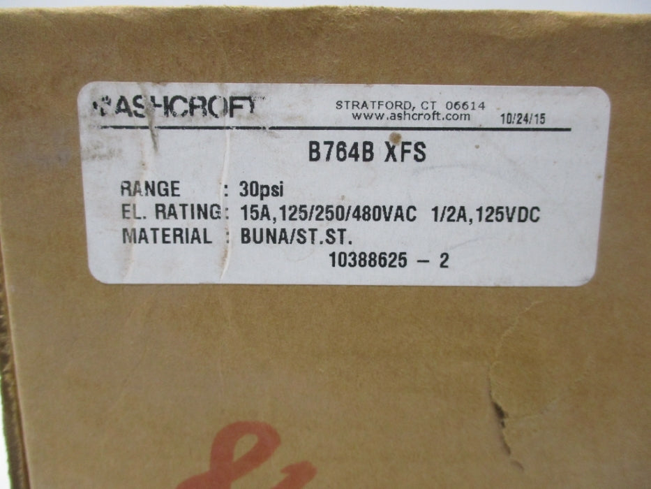 ASHCROFT B764BXFS 480VAC 15A 30PSI NSMP