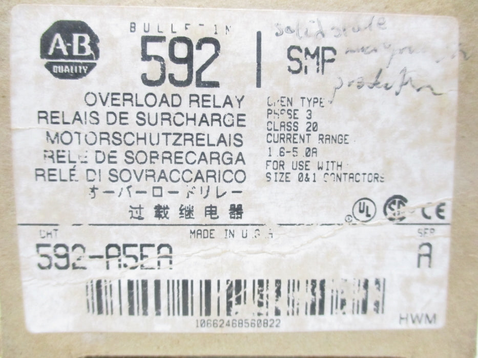 ALLEN BRADLEY 592-A5EA SER. A 1.6-5.0A (BR/WH) NSMP