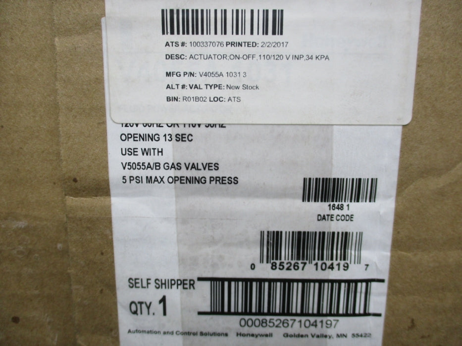 HONEYWELL V4055A1031 110/120V 1.57/.13A 5-75PSI 1-13S NSMP