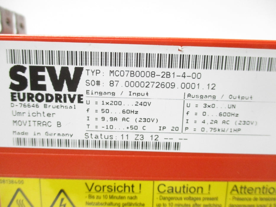 SEW EURODRIVE MC07B0008-2B1-4-00 (AS PICTURED) NSNP
