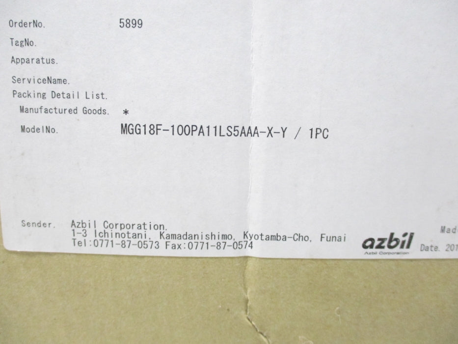 AZBIL MGG18F-100PA11LS5AAA-X-Y NSFS