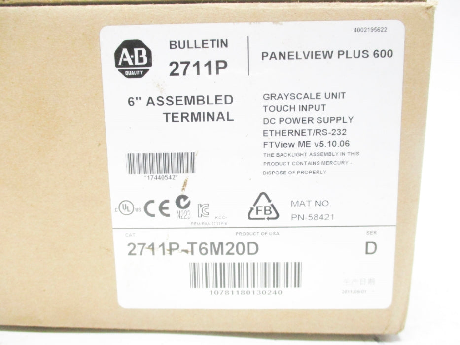 ALLEN BRADLEY 2711P-T6M20D SER. D (AS PICTURED) NSMP