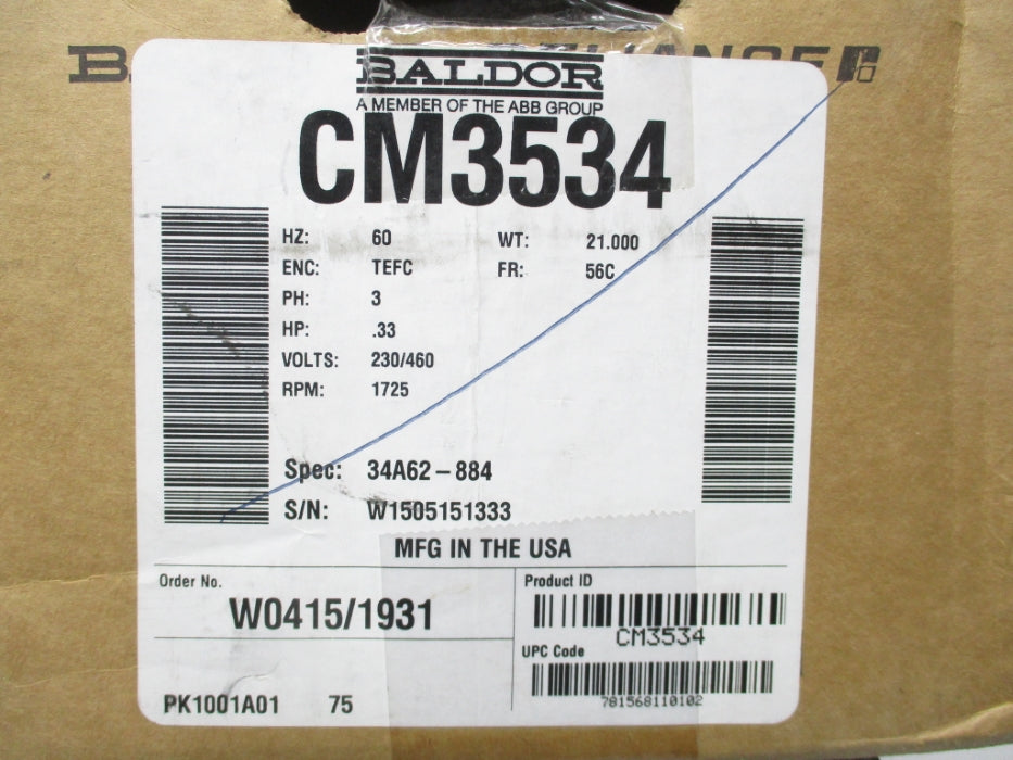 BALDOR CM3534 230/460V 1.6/.8A NSMP