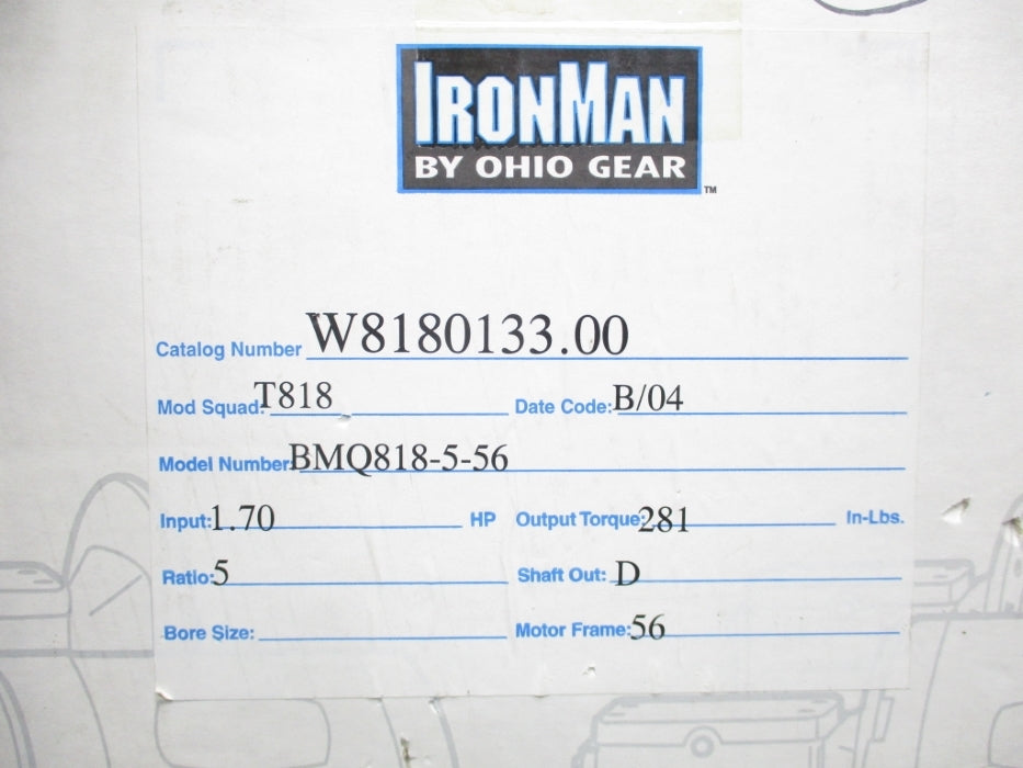 OHIO GEAR W8180133.00 BMQ818-5-56 NSMP
