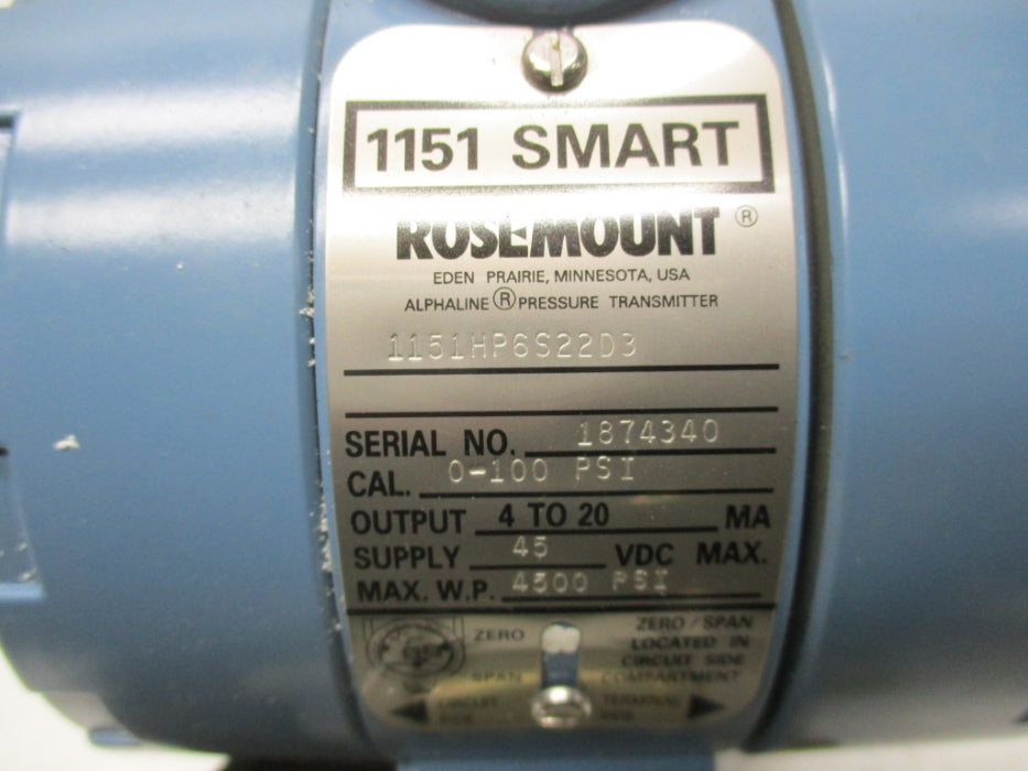 ROSEMOUNT 1151HP6S22D3 4500PSI UNMP