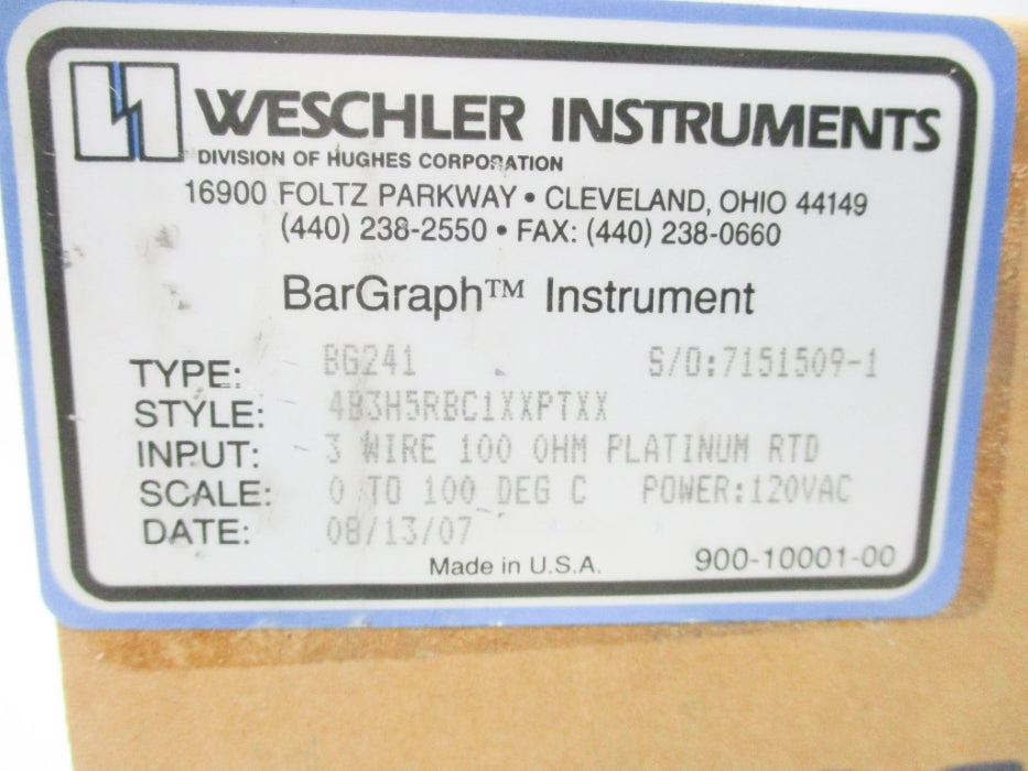 WESCHLER INSTRUMENTS BG241 483H5RBC1XXPTXX 0-100C NSFS