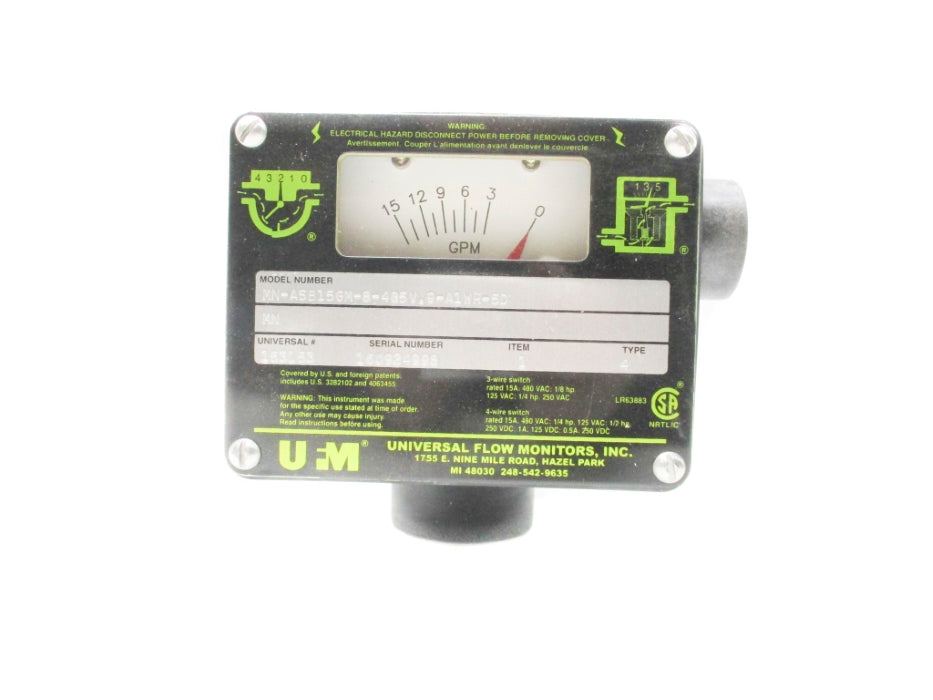 UNIVERSAL FLOW MONITORS MN-ASB15GM-8-485V.9-A1WR-5D 480VAC 15A NSNP