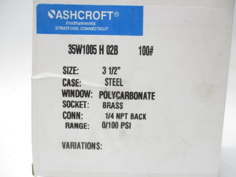 ASHCROFT 35W1005H02B100# 0-100PSI NSMP