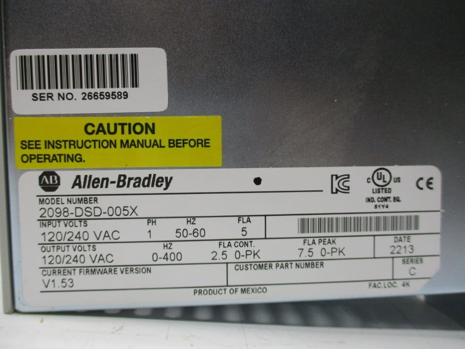 ALLEN BRADLEY 2098-DSD-005X SER. C F/W V1.53 NSMP