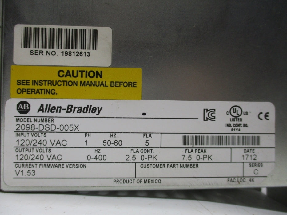 ALLEN BRADLEY 2098-DSD-005X SER. C F/W V1.53 UNMP