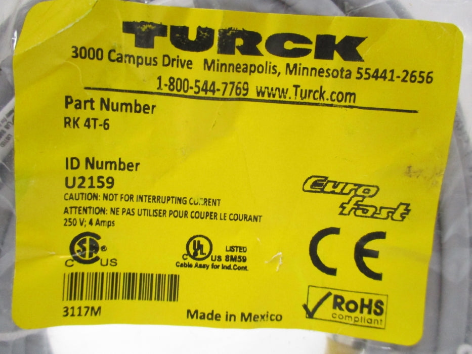 TURCK RK4T-6 U2159 250V 4A NSMP