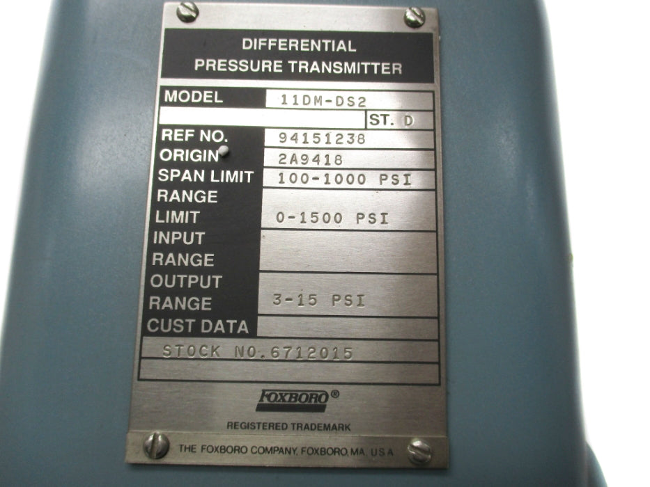 FOXBORO 11DM-DS2 0-1500PSI NSMP