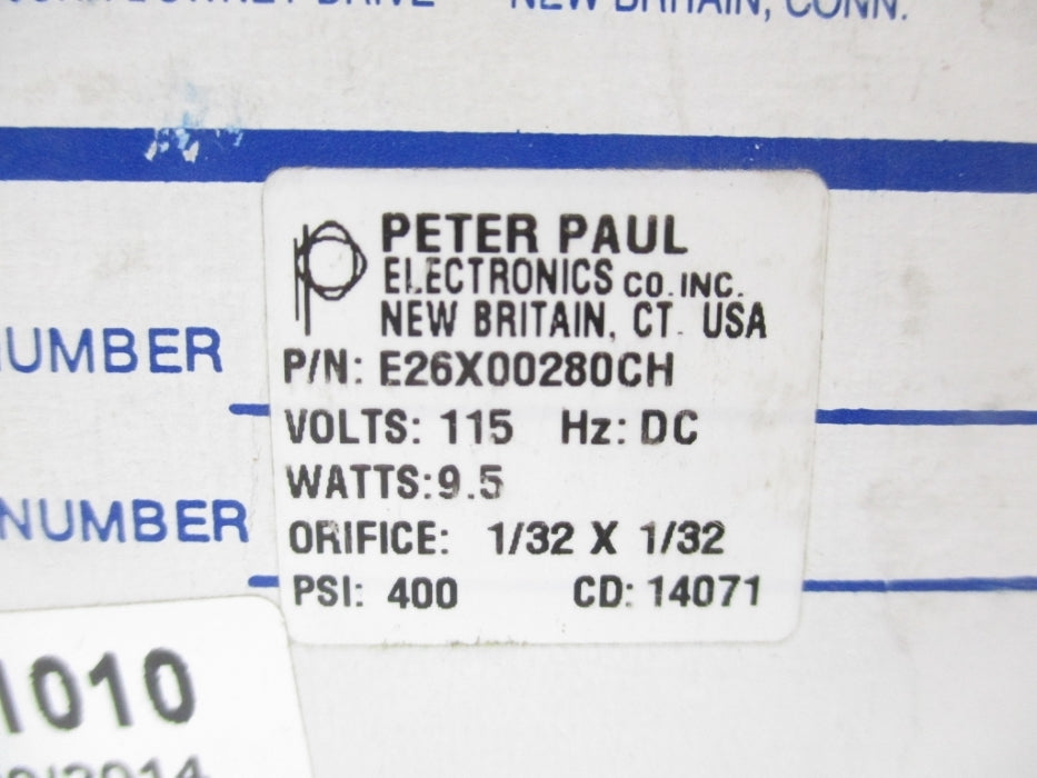 PETER PAUL E26X00280CH 115VDC 400PSI NSMP
