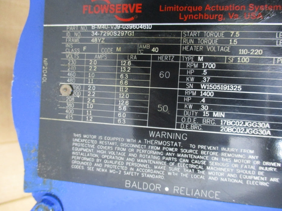FLOWSERVE LIMITORQUE VALVE W/ MOTOR B-M40-VJ9-039604610 NSMP