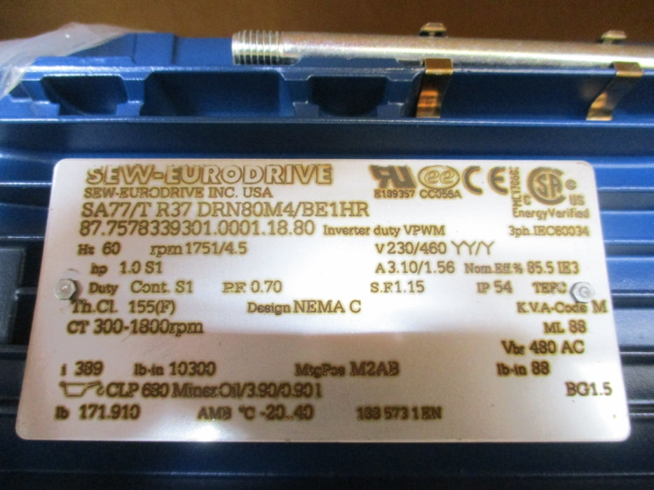 SEW EURODRIVE SA77/TR37DRN80M4/BE1HR NSMP