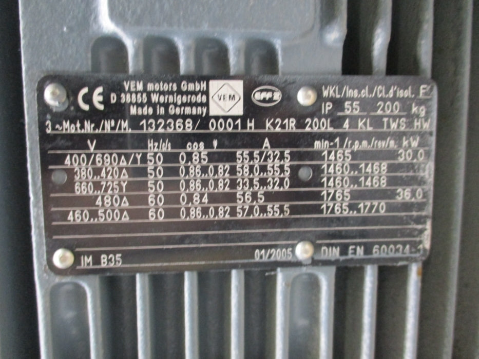 VEM 30-36 KW MOTOR 132368/0001HK21R200L4KLTWSHW NSNP