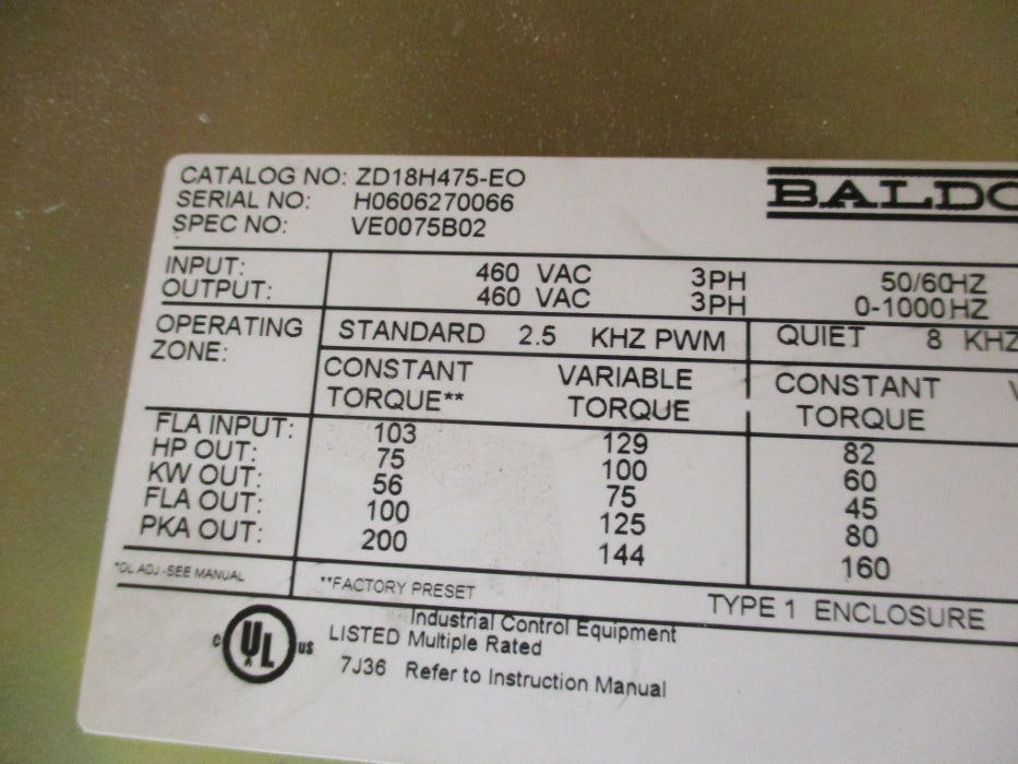 BALDOR ZD18H475-EO NSMP