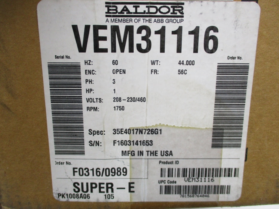 BALDOR VEM31116 NSMP