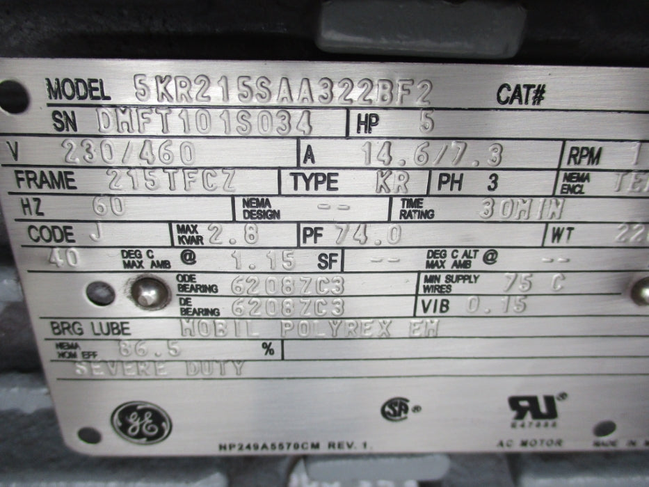 GENERAL ELECTRIC 215TFCZ 5KR215SAA322F2 W/ STEARNS NSMP