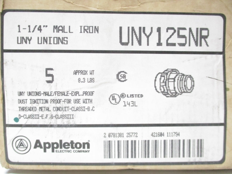 APPLETON UNY125NR (PKG OF 5) NSMP