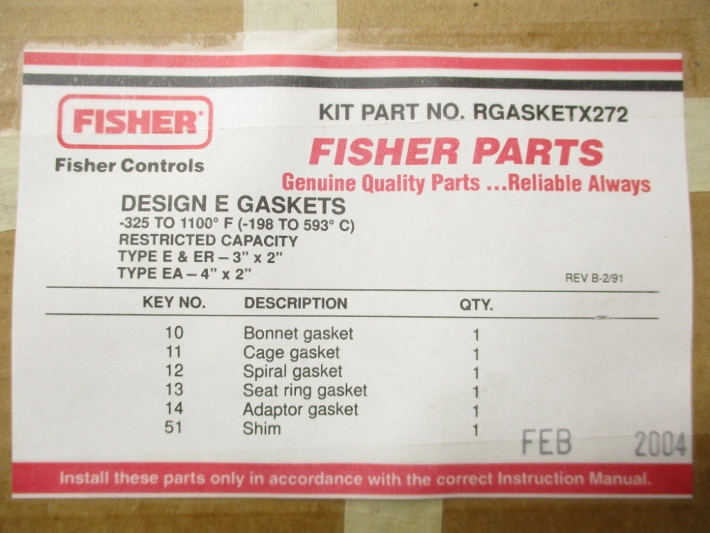 FISHER RGASKETX272 NSMP