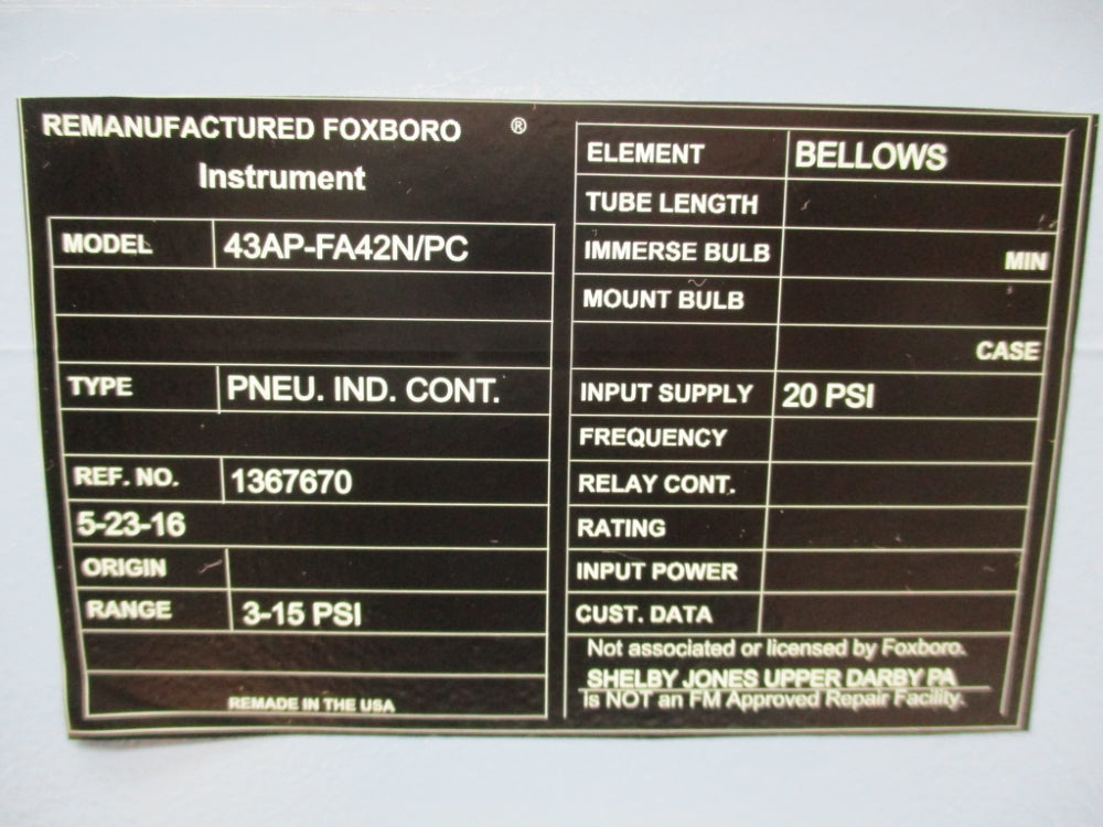 FOXBORO 43AP-FA42N/PC 3-15PSI NSNP