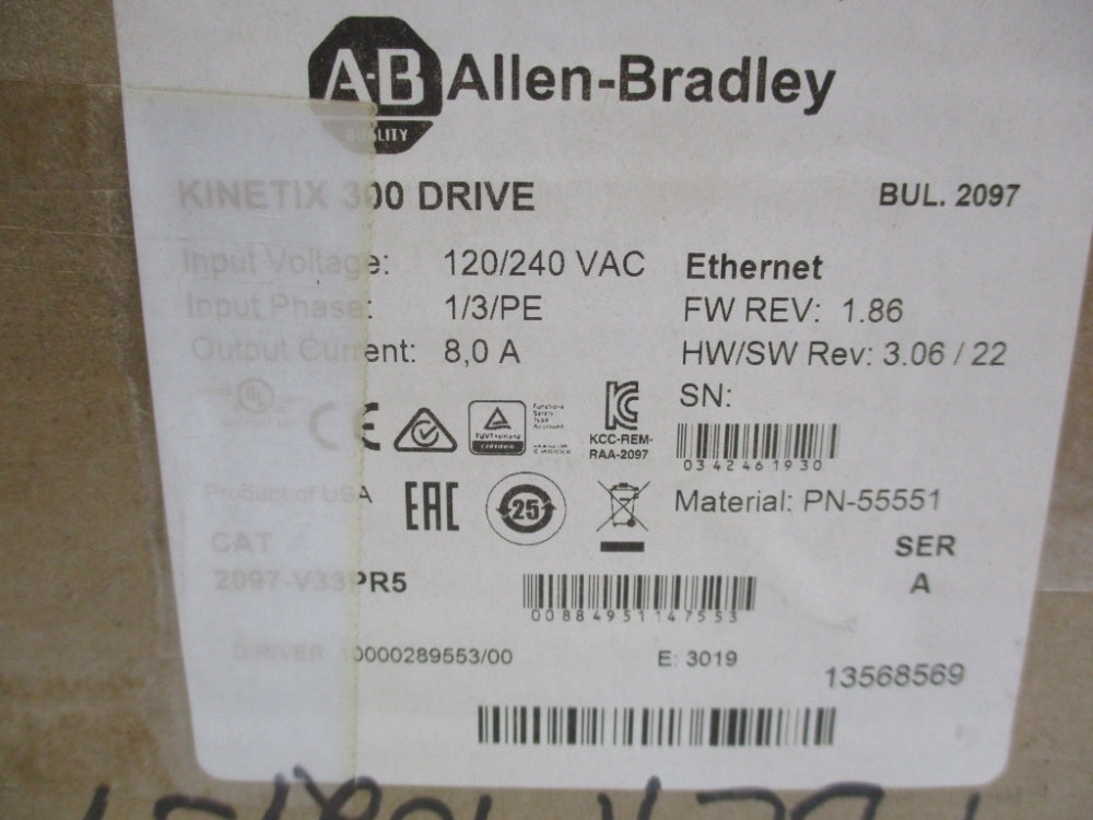 ALLEN BRADLEY 2097-V33PR5 SER. A F/W 1.86 NSMP
