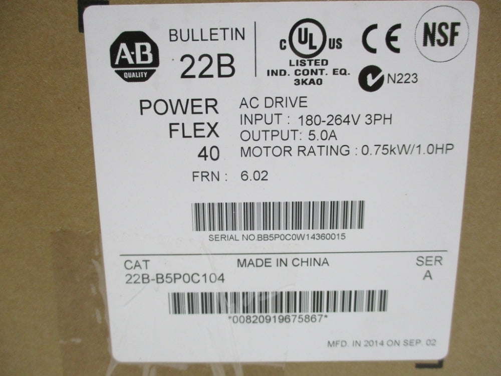 ALLEN BRADLEY 22B-B5P0C104 SER. A F/W 6.02 NSMP