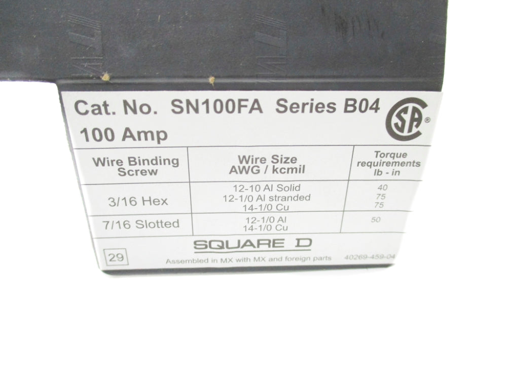 SQUARE D SN100FA SER. B04 NSMP