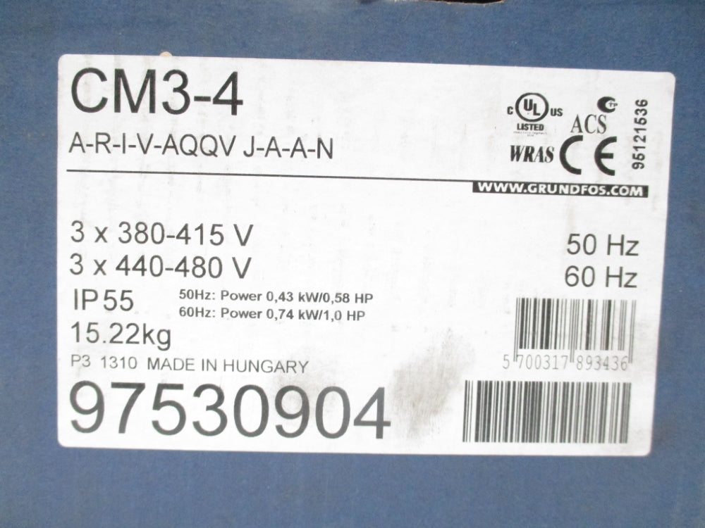 GRUNDFOS CM3-4-A-R-I-V-AQQV-J-A-A-N 97530904 NSFS