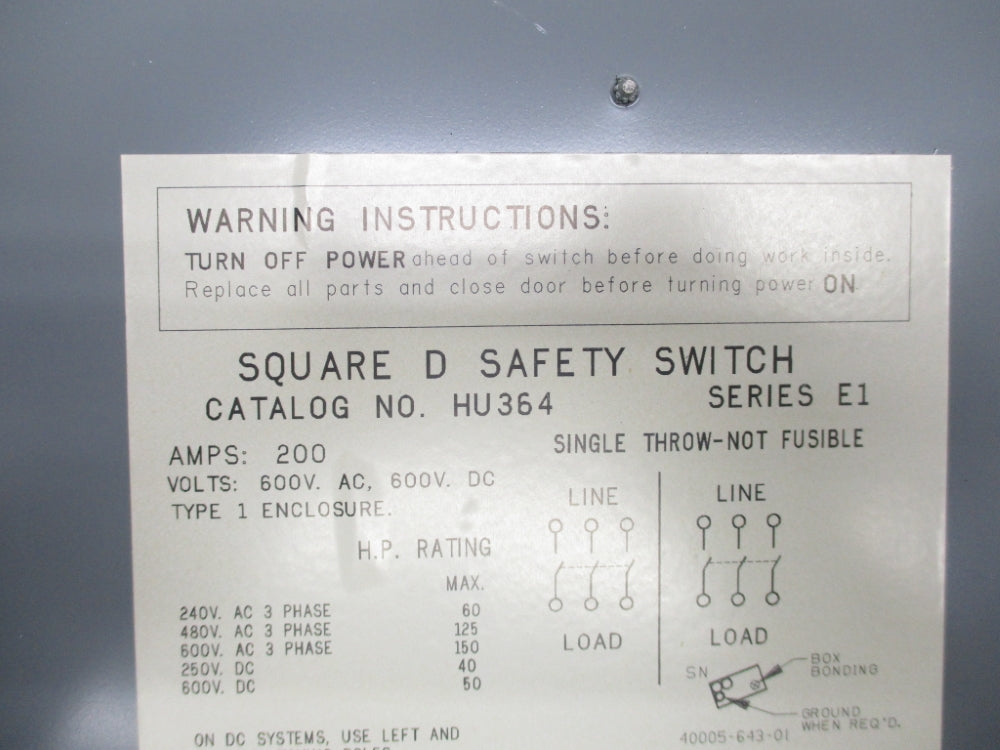 SQUARE D HU364 SER. E1 UNMP