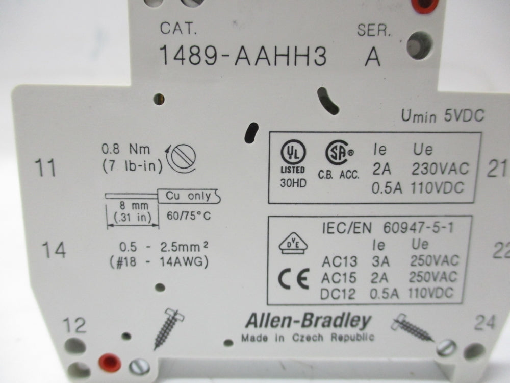 ALLEN BRADLEY 1489-AAHH3 SER. A 250VAC 2A NSNP
