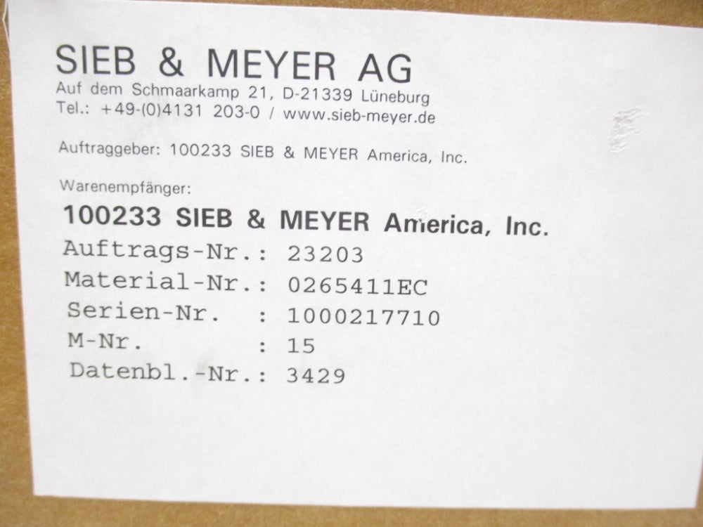 SIEB&MEYER M15 0265411EC NSMP