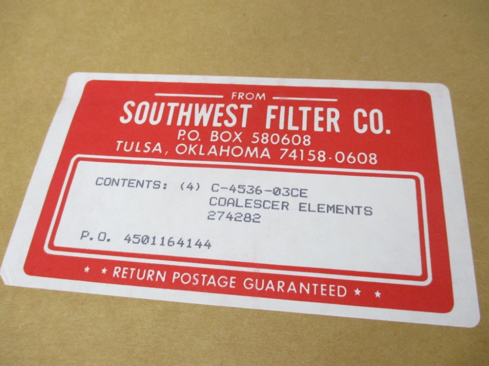 SOUTHWEST FILTER COALESCER ELEMENTS C-4536-03CE (PKG OF 4) NSMP
