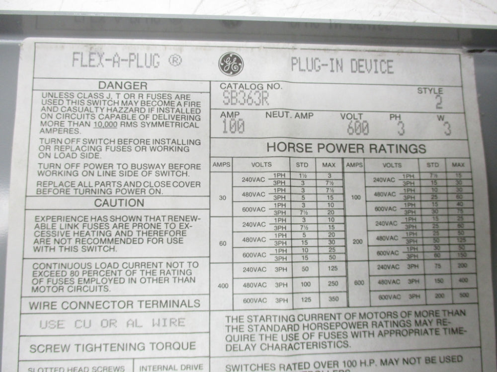 GENERAL ELECTRIC SB363R NSMP