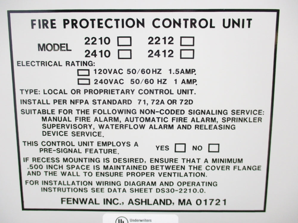 FENWAL FIRE PROTECTION CONTROL UNIT NSNP