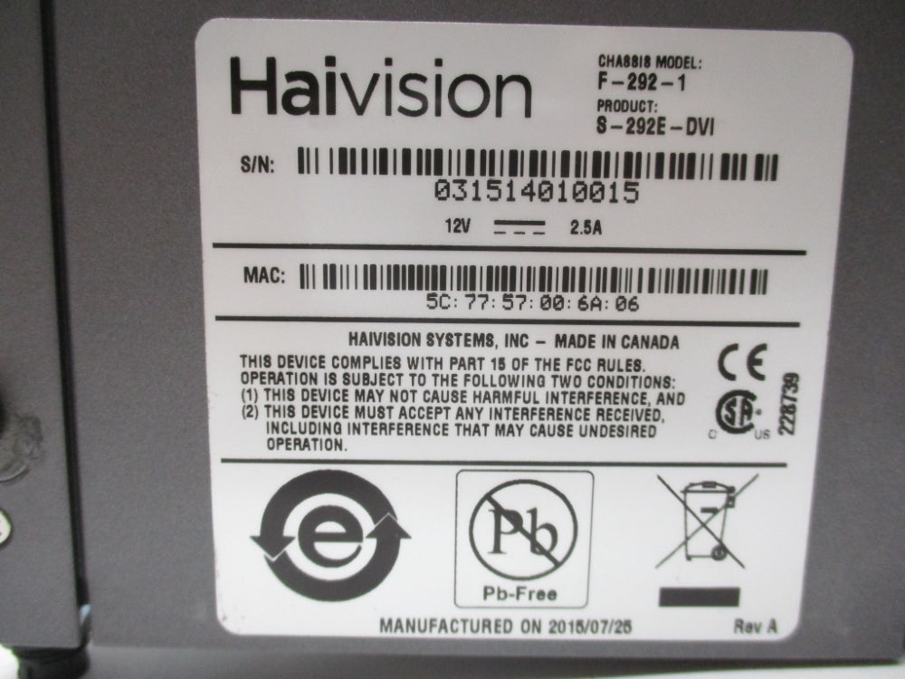HAIVISION F-292-1 S-292E-DVI NSNP