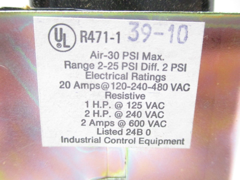 ROBERTSHAW R471-139-10 2-25PSI 20A 480VAC NSNP