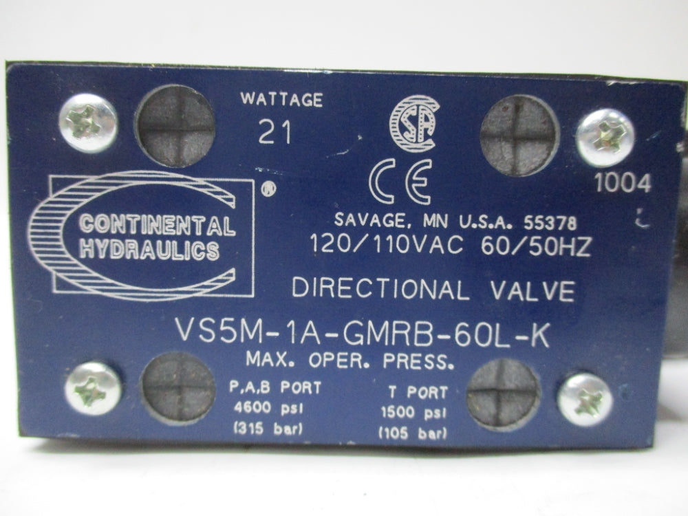 CONTINENTAL HYDRAULICS VS5M1AGMRB60LK 4500PSI 110/120VAC NSNP