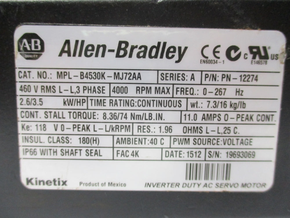ALLEN BRADLEY MPL-B4530K-MJ72AA SER. A NSNP