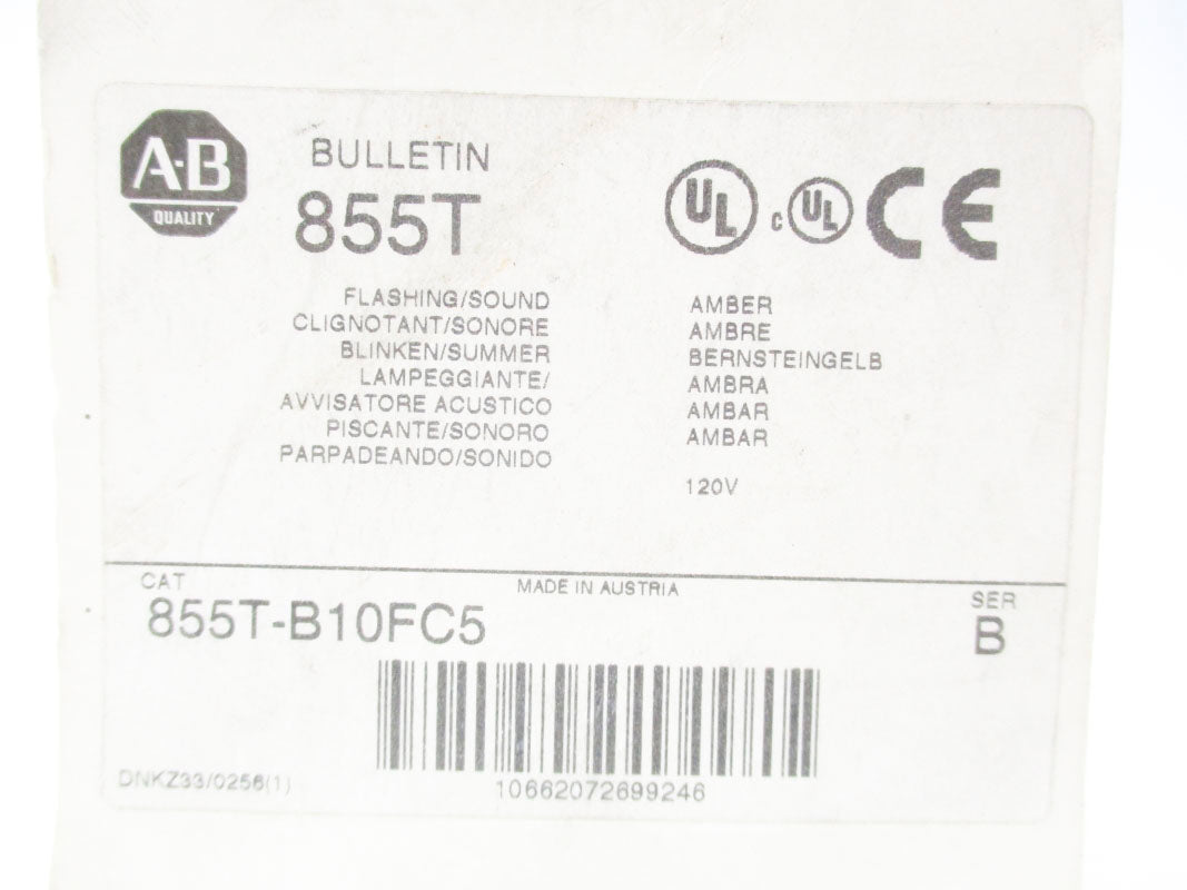 ALLEN BRADLEY 855T-B10FC5 SER. B (NO BULB) (WH) NSMP