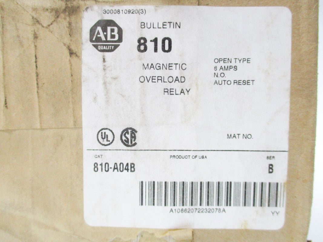 ALLEN BRADLEY 810-A04B SER. B 6A 600V (BR/WH) NSMP