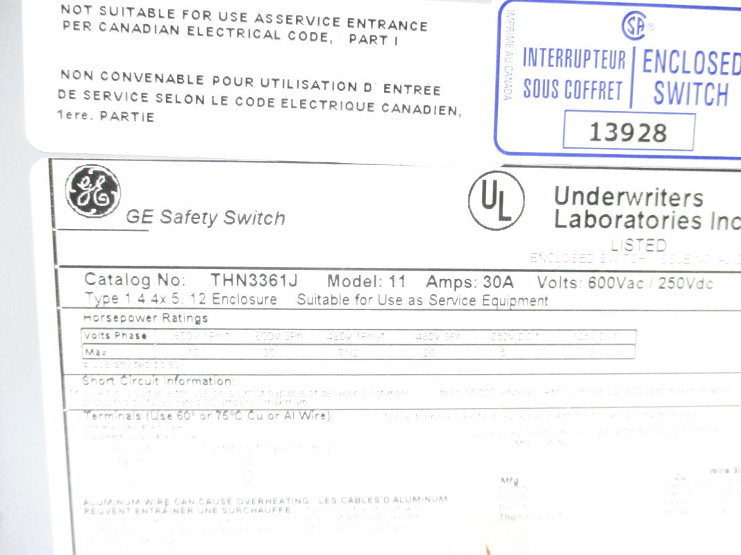 GENERAL ELECTRIC THN3361J 30A 250/600V NSMP