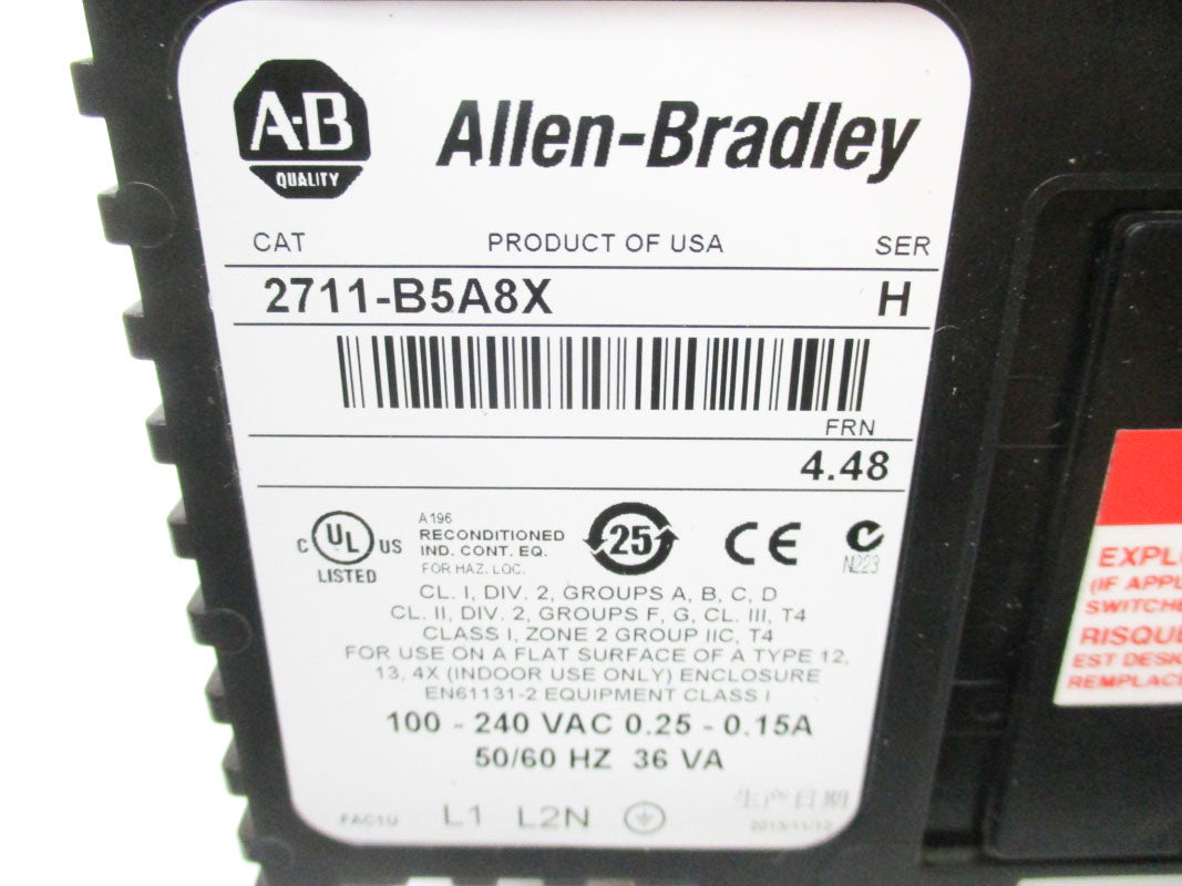 ALLEN BRADLEY 2711B5A8 SER. H .25A 240V F/W 4.48 REMAN