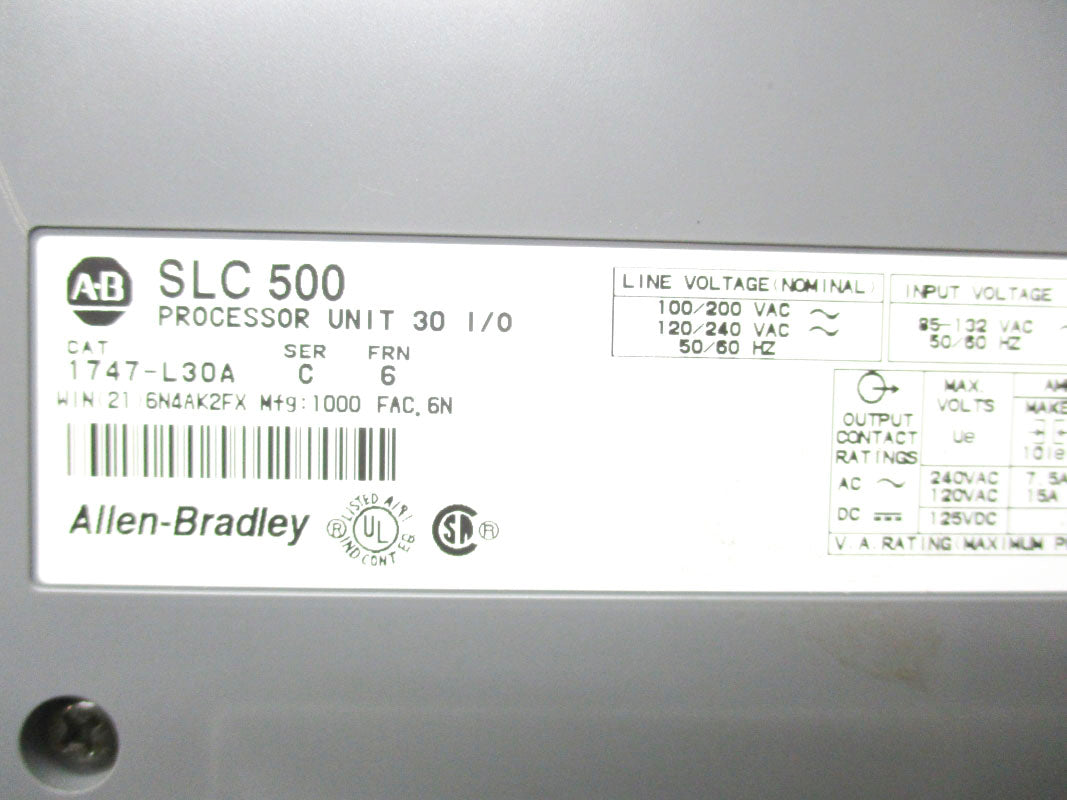 ALLEN BRADLEY 1747-L30A SER. C F/W 6 UNMP