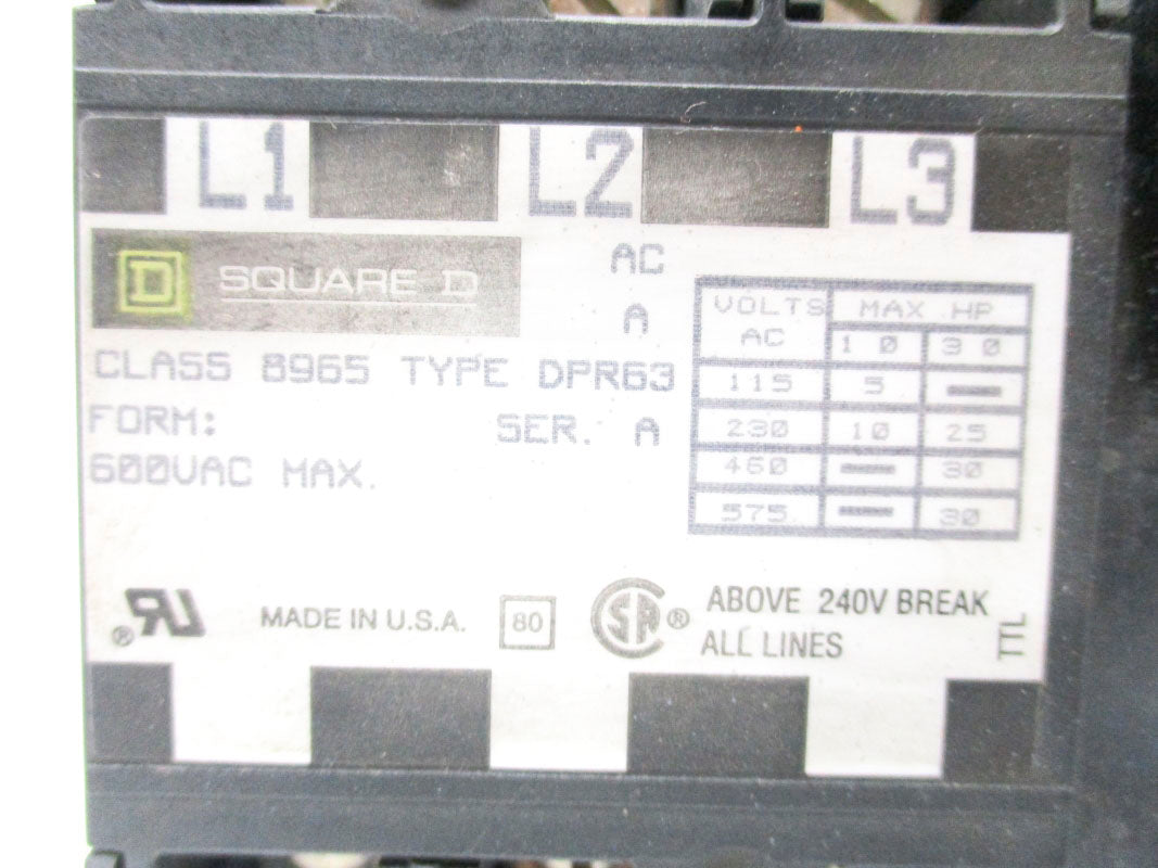 SQUARE D 8965DPR63V02 SER. A 120V NSMP