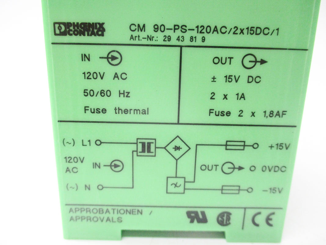 PHOENIX CONTACT CM90-PS-120AC/2X15DC/1 120V NSNP
