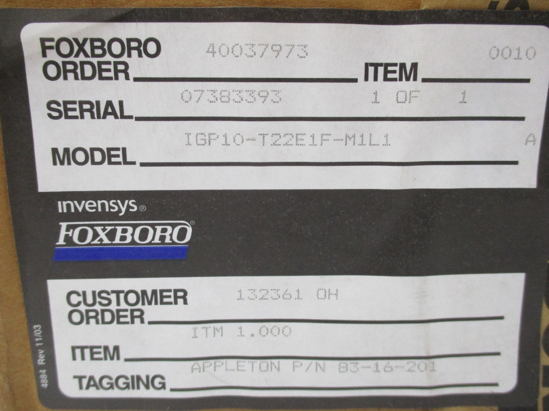 FOXBORO IGP10-T22E1F-M1L1 42V 1200PSI NSMP