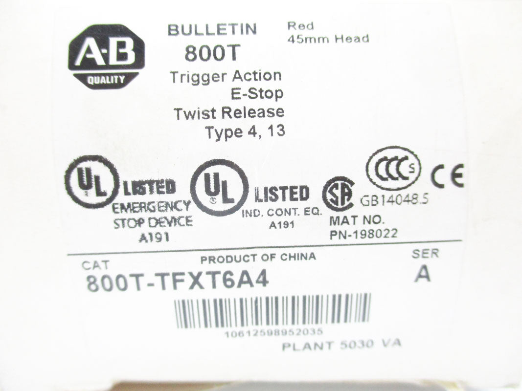 ALLEN BRADLEY 800T-TFXT6A4 SER. A (WH) NSMP