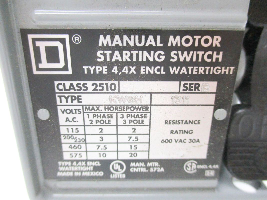 SQUARE D 2510KW6H SER. B 600VAC 30A NSNP